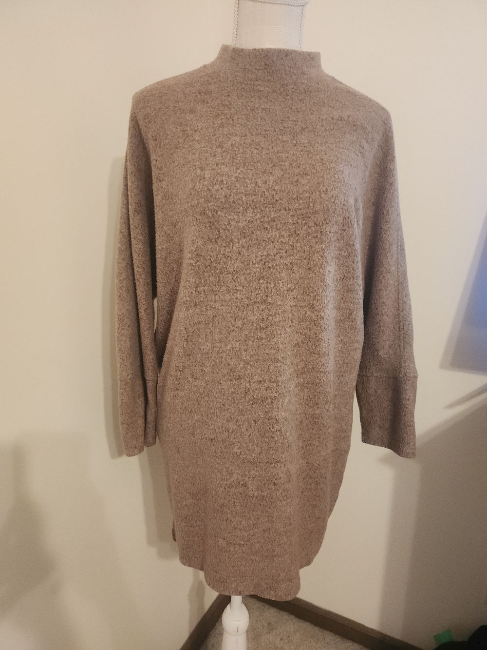 Lush Taupe Long-Sleeve Mock Neck Sweater Dress